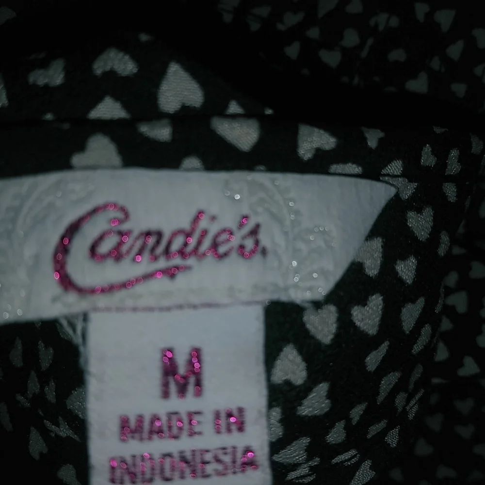 Candies M Hearts All Over Print Fairygoth Black Long Sleeved Feminine Top